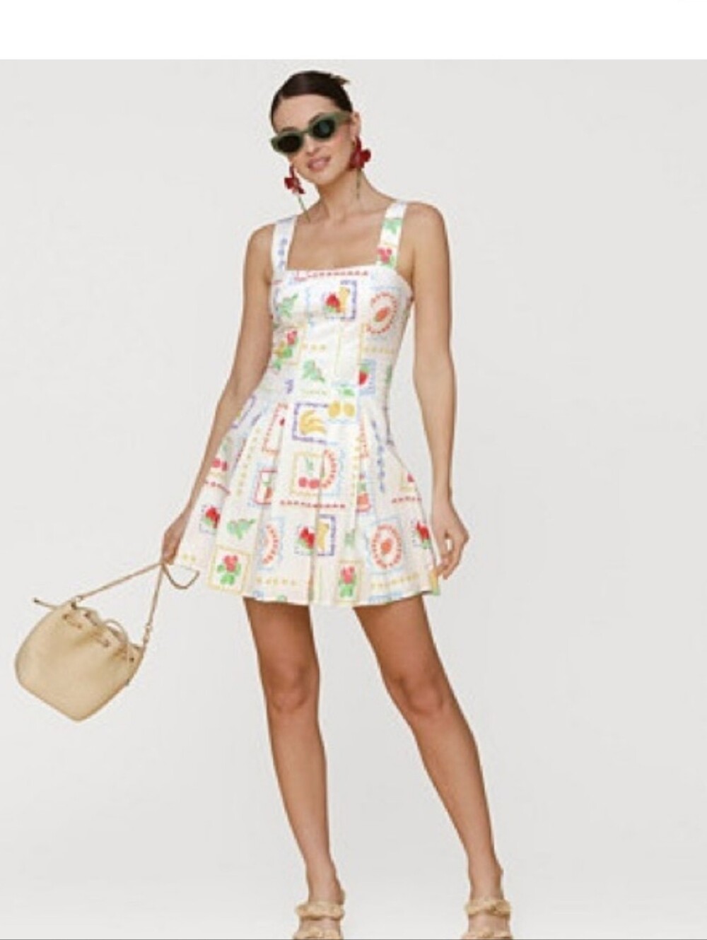 Avec Les Filles White Fruit Print Mini Dress, Size 8